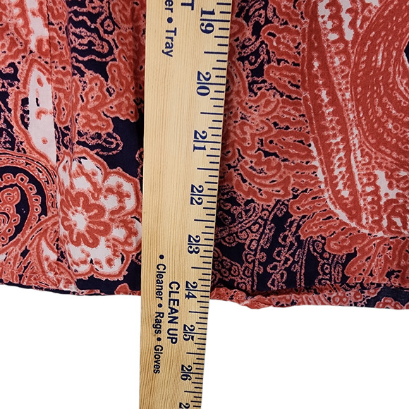 Tommy Hilfiger S Paisley Button Up Shirt Women Orange Blue Roll Tab Sleeves BOHO - Picture 5 of 14